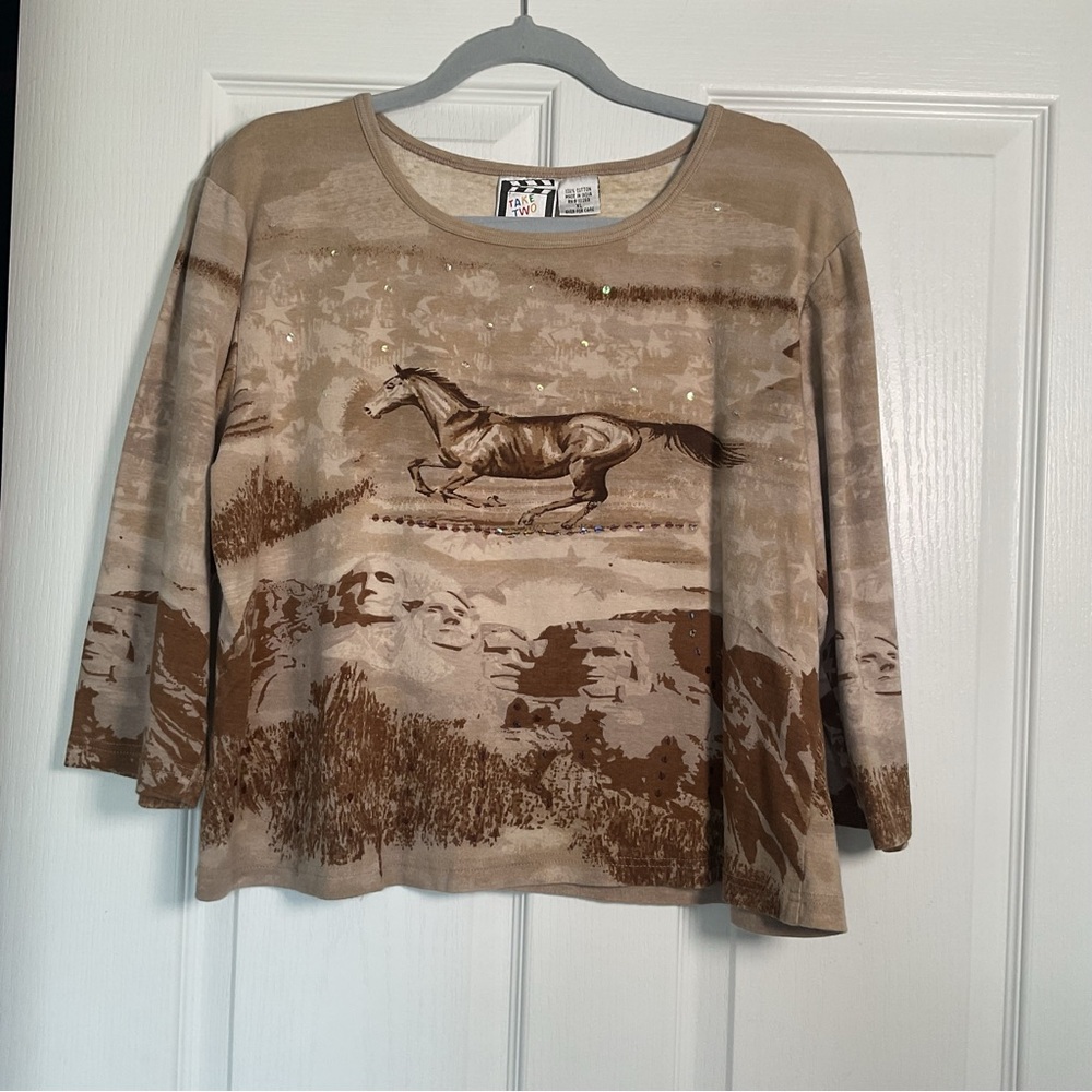 Taupe Horse-Graphic Long Sleeve Tee